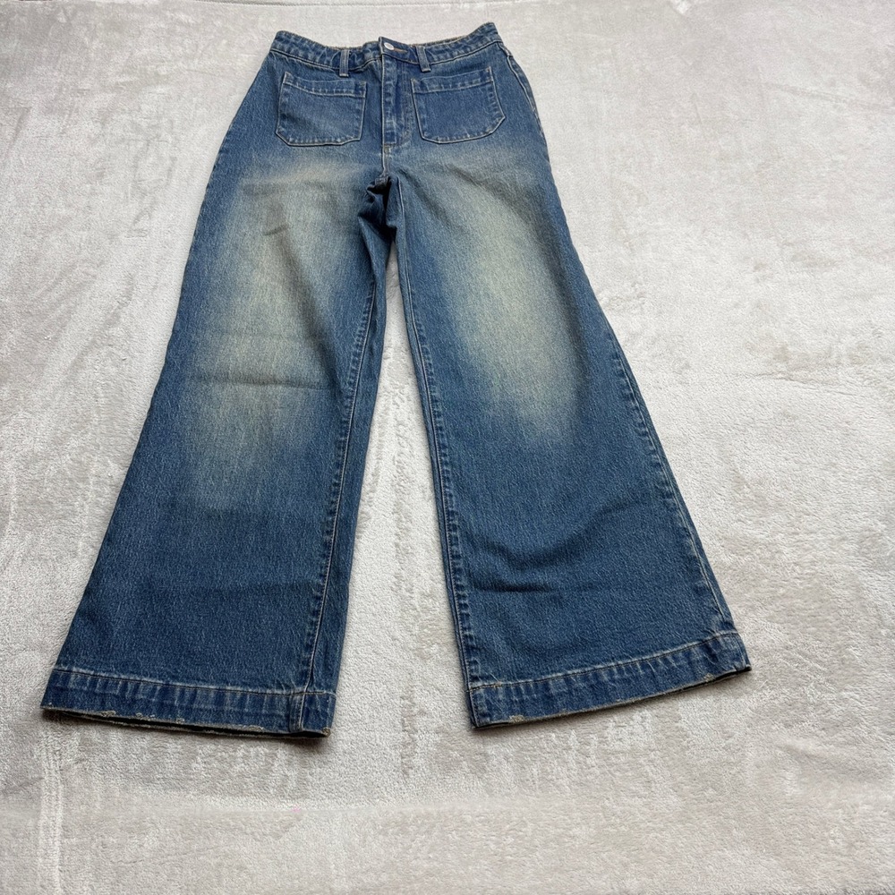 Rolla's Hi Rise Wide Leg Jeans Womens 28 Blue Front Patch Pockets 70s Boho Denim